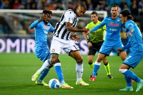 Walace Souza Silva hindered during the Italian football Serie A match Udinese Calcio vs SSC Napoli on September 20, 2021 at the Friuli - Dacia Arena...