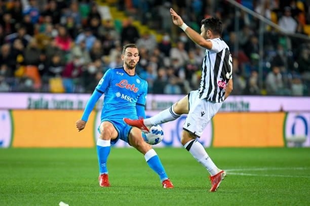 Tolgay Arslan in action against Fabian Ruiz during the Italian football Serie A match Udinese Calcio vs SSC Napoli on September 20, 2021 at the...