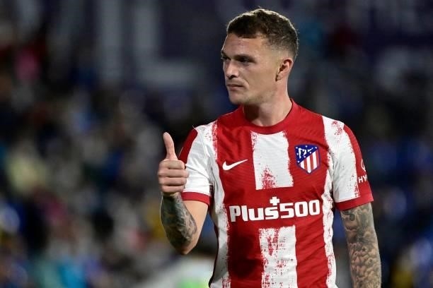 Atletico Madrid's English defender Kieran Trippier reacts during the Spanish League football match between Getafe CF and Club Atletico de Madrid at...