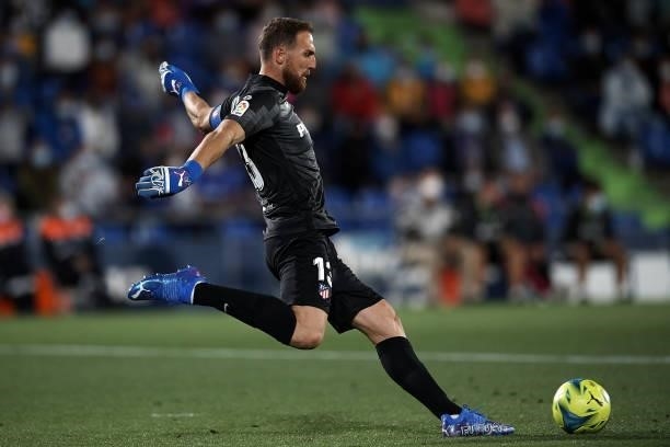 Jan Oblak of Atletico Madrid does passed during the La Liga Santander match between Getafe CF and Club Atletico de Madrid at Coliseum Alfonso Perez...