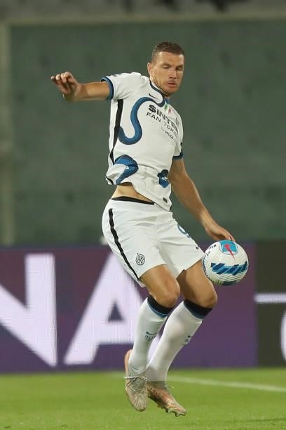 Edin Dzeko of FC Internazionale in action during the Serie A match between ACF Fiorentina v FC Internazionale on September 21 in Florence, Italy.