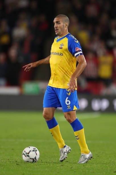 Oriol Romeu of Southampton during the Carabao Cup Third Round match between Sheffield United and Southampton at Bramall Lane on September 21, 2021 in...