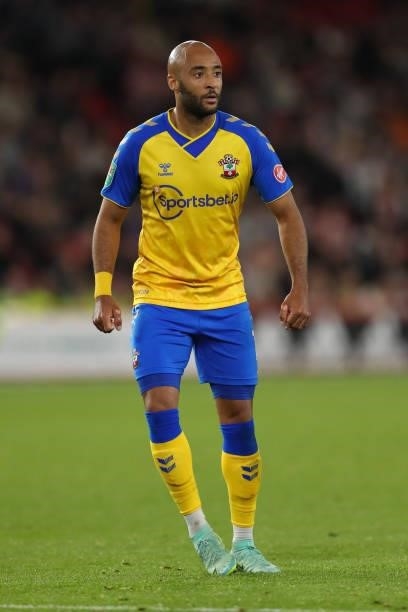 Nathan Redmond of Southampton during the Carabao Cup Third Round match between Sheffield United and Southampton at Bramall Lane on September 21, 2021...