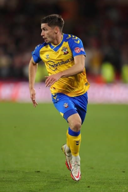 Romain Perraud of Southampton during the Carabao Cup Third Round match between Sheffield United and Southampton at Bramall Lane on September 21, 2021...
