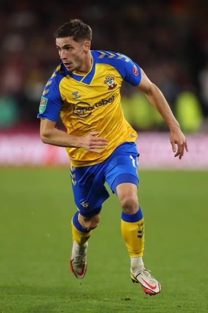 Romain Perraud of Southampton during the Carabao Cup Third Round match between Sheffield United and Southampton at Bramall Lane on September 21, 2021...
