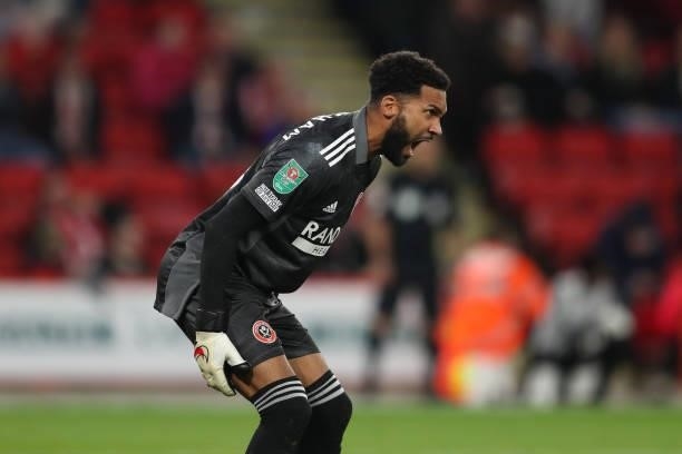 Wes Foderingham of Sheffield United during the Carabao Cup Third Round match between Sheffield United and Southampton at Bramall Lane on September...
