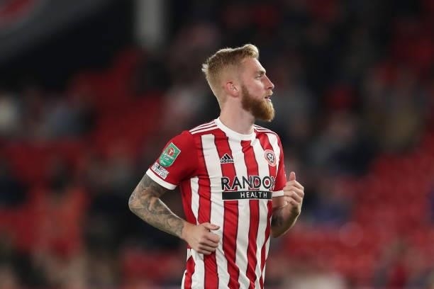 Oli McBurnie of Sheffield United during the Carabao Cup Third Round match between Sheffield United and Southampton at Bramall Lane on September 21,...
