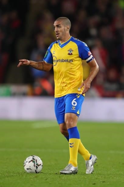 Oriol Romeu of Southampton during the Carabao Cup Third Round match between Sheffield United and Southampton at Bramall Lane on September 21, 2021 in...