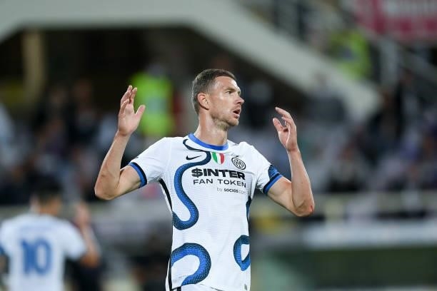 Edin Dzeko of FC Internazionale looks dejected during the Serie A match between ACF Fiorentina and FC Internazionale at Stadio Artemio Franchi,...
