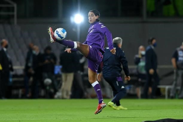 Youssef Maleh of ACF Fiorentina controls the ball during the Serie A match between ACF Fiorentina and FC Internazionale at Stadio Artemio Franchi,...