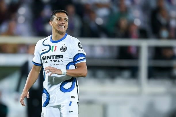 Alexis Sanchez of FC Internazionale reacts during the Serie A match between ACF Fiorentina and FC Internazionale at Stadio Artemio Franchi, Florence,...
