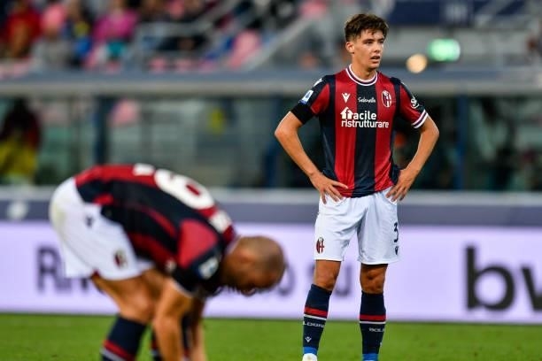 Aaron Hickey during the Italian football Serie A match Bologna FC vs Genoa CFC on September 21, 2021 at the Renato Dall&#39;Ara stadium in...
