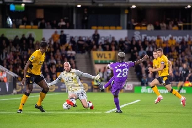 Tanguy Ndombele of Tottenham Hotspur scoring 1st goal during the Carabao Cup Third Round match between Wolverhampton Wanderers and Tottenham Hotspur...