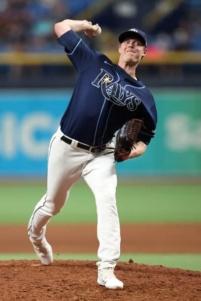 Pete Fairbanks of the Tampa Bay Rays pitches in the eighth inning during the game between the Toronto Blue Jays and the Tampa Bay Rays at Tropicana...