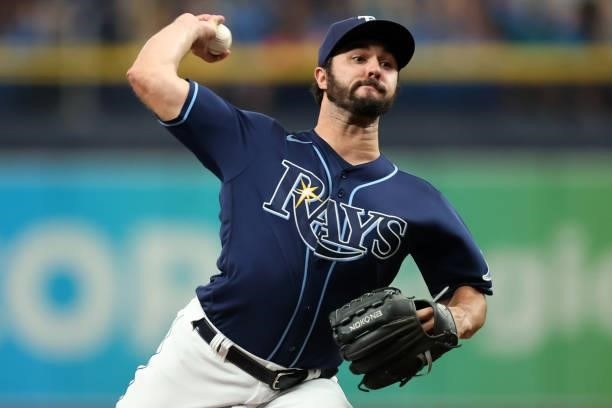 Feyereisen of the Tampa Bay Rays pitches in the sixth inning during the game between the Toronto Blue Jays and the Tampa Bay Rays at Tropicana Field...