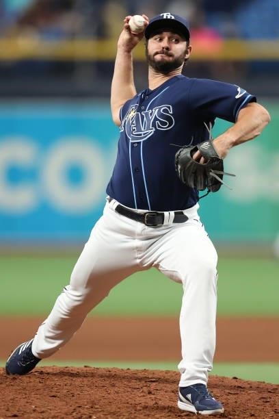 Feyereisen of the Tampa Bay Rays pitches in the seventh inning during the game between the Toronto Blue Jays and the Tampa Bay Rays at Tropicana...