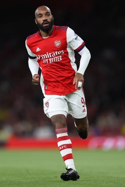 Alexandre Lacazette of Arsenal during the Carabao Cup Third Round match between Arsenal and AFC Wimbledon at Emirates Stadium on September 22, 2021...