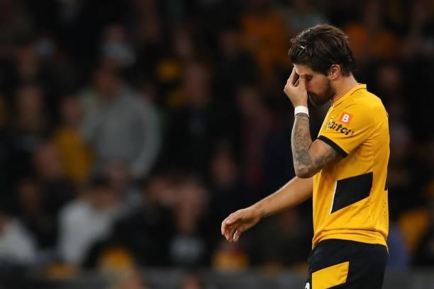 Ruben Neves of Wolverhampton Wanderers reacts after missing a penalty during the Carabao Cup Third Round match between Wolverhampton Wanderers and...