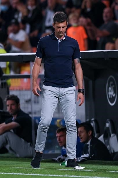 Thiago Motta manager of Spezia Calcio looks dejected during the Serie A match between Spezia Calcio and FC Juventus at Stadio Alberto Picco on 22...