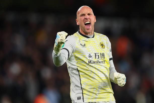 John Ruddy of Wolverhampton Wanderers celebrates during the Carabao Cup Third Round match between Wolverhampton Wanderers and Tottenham Hotspur at...
