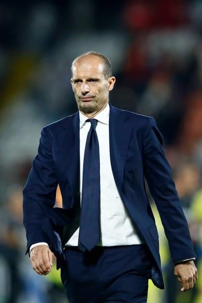 Head coach Massimiliano Allegri of Juventus looks dejected after the Serie A match between Spezia Calcio and Juventus at Stadio Alberto Picco on...