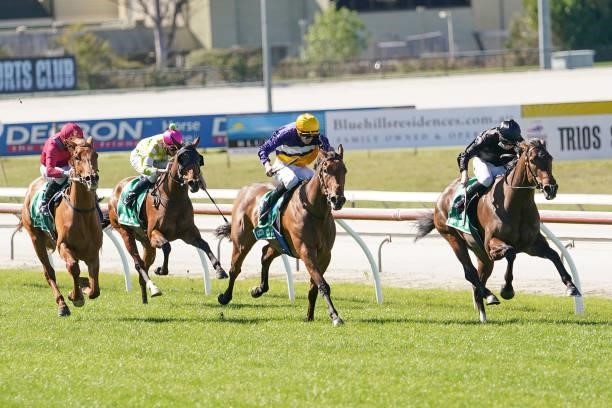 Like Big Putts ridden by Lewis German wins the Frankston Mazda 3YO Fillies Maiden Plate at Cranbourne Racecourse on September 23, 2021 in Cranbourne,...