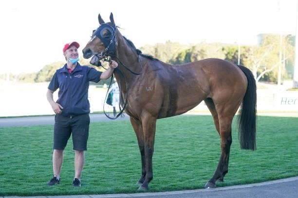 Office Jim after winning the Settlers Run Golf & Country Club BM64 Handicap at Cranbourne Racecourse on September 23, 2021 in Cranbourne, Australia.