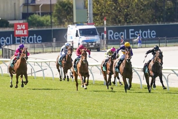 Like Big Putts ridden by Lewis German wins the Frankston Mazda 3YO Fillies Maiden Plate at Cranbourne Racecourse on September 23, 2021 in Cranbourne,...