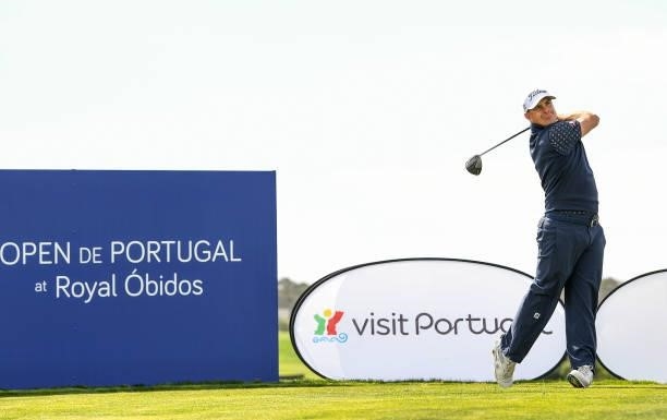 Louis de Jager of South Africa plays his tee shot at the 10th hole during Day One of the Open de Portugal at Royal Obidos at Royal Obidos Spa & Golf...