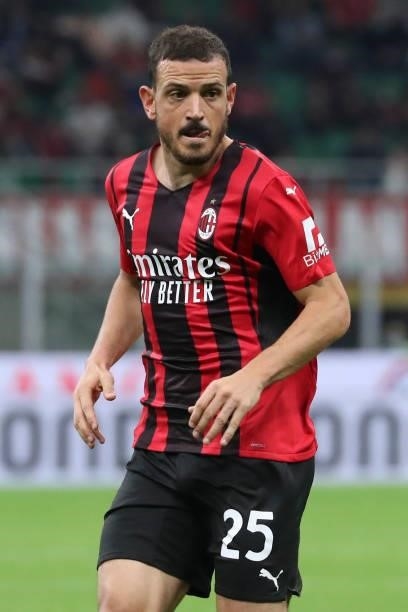 Alessandro Florenzi of AC Milan looks on during the Serie A match between AC Milan and Venezia FC at Stadio Giuseppe Meazza on September 22, 2021 in...