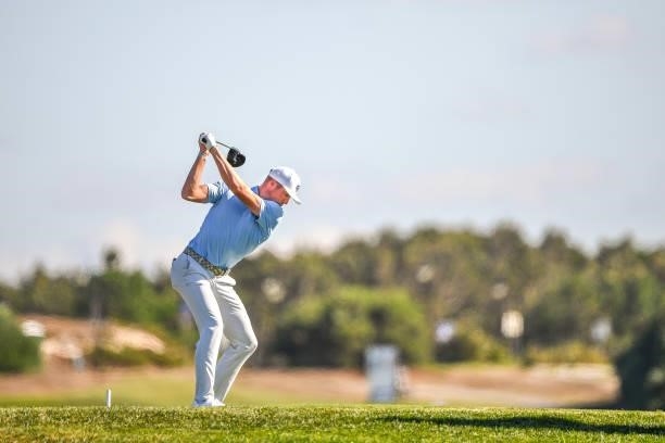 Farrell of England plays his tee shot at the 17th hole during Day One of the Open de Portugal at Royal Obidos at Royal Obidos Spa & Golf Resort on...