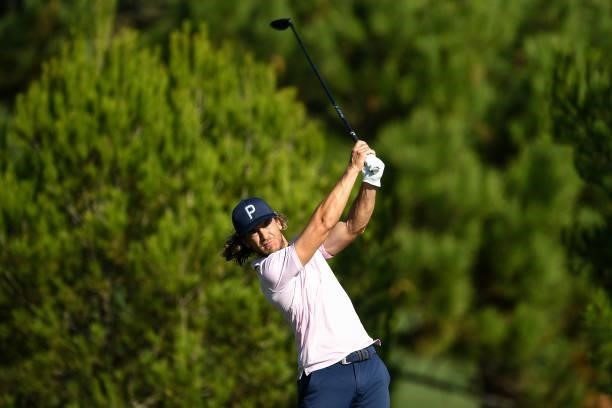 Clement Berardo of France plays his tee shot at the 16th hole during Day One of the Open de Portugal at Royal Obidos at Royal Obidos Spa & Golf...