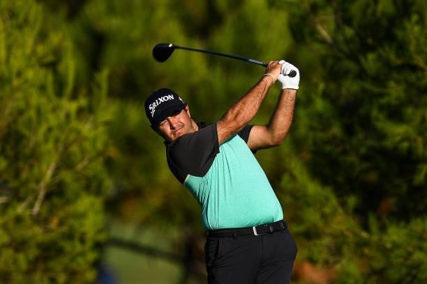 Hennie du Plessis of the Republic of South Africa plays his tee shot at the 16th hole during Day One of the Open de Portugal at Royal Obidos at Royal...