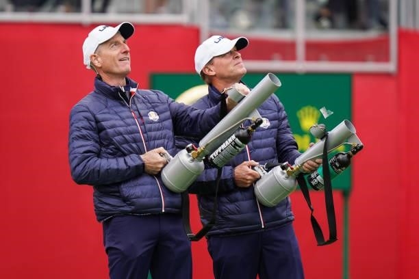 United States Ryder Cup Vice-Captain, Jim Furyk and United States Ryder Cup Captain, Steve Stricker during a practice round for the 2020 Ryder Cup at...