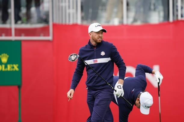 Daniel Berger of team United States hits his shot from the first tee during a practice round for the 2020 Ryder Cup at Whistling Straits on September...