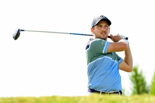 Lukas Nemecz of Austria plays his tee shot at the 18th hole during Day Two of the Open de Portugal at Royal Obidos at Royal Obidos Spa & Golf Resort...