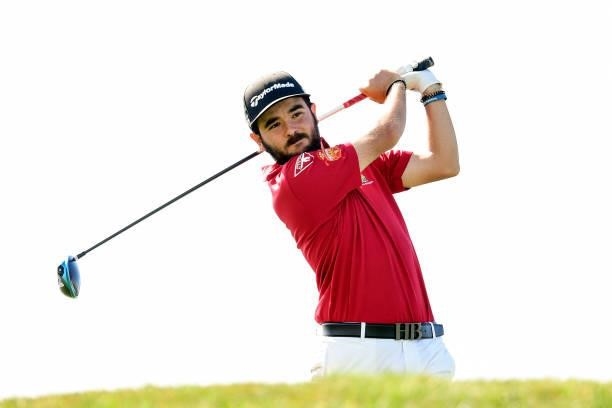 Angel Hidalgo of Spain plays his tee shot at the 18th hole during Day Two of the Open de Portugal at Royal Obidos at Royal Obidos Spa & Golf Resort...