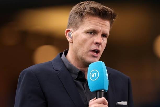 Sport presenter Jake Humphrey during the Premier League match between Chelsea and Manchester City at Stamford Bridge on September 25, 2021 in London,...