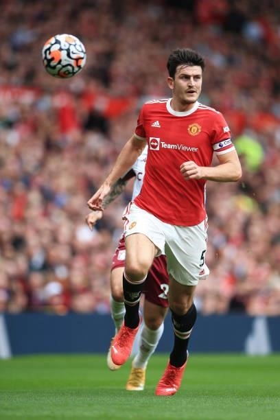 Harry Maguire of Manchester United in action during the Premier League match between Manchester United and Aston Villa at Old Trafford on September...