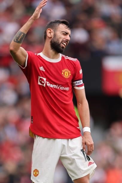 Dejected Bruno Fernandes of Manchester United during the Premier League match between Manchester United and Aston Villa at Old Trafford on September...