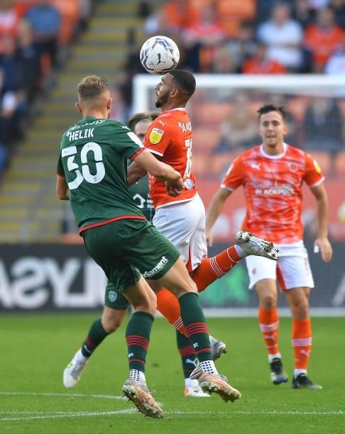 Blackpool's Keshi Anderson battles for the ball during the Sky Bet Championship match between Blackpool and Barnsley at Bloomfield Road on September...