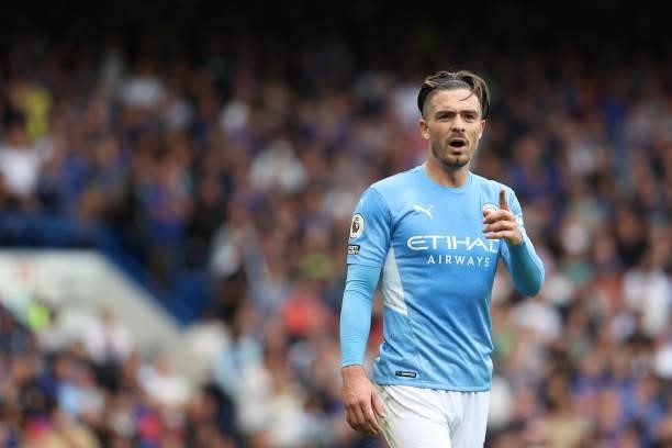 Jack Grealish of Man City during the Premier League match between Chelsea and Manchester City at Stamford Bridge on September 25, 2021 in London,...