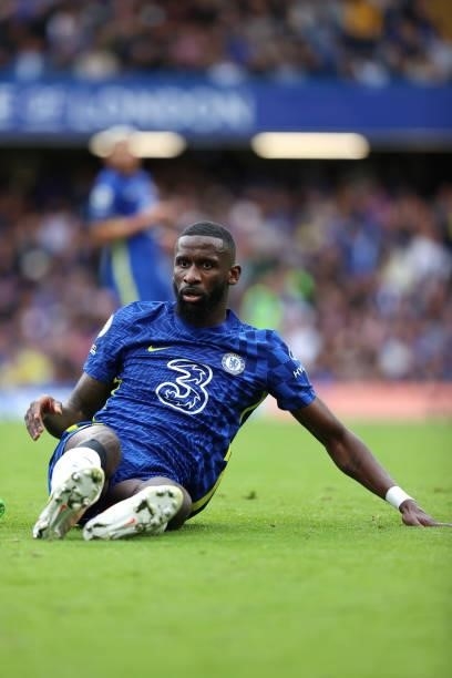 Antonio Rudiger of Chelsea during the Premier League match between Chelsea and Manchester City at Stamford Bridge on September 25, 2021 in London,...