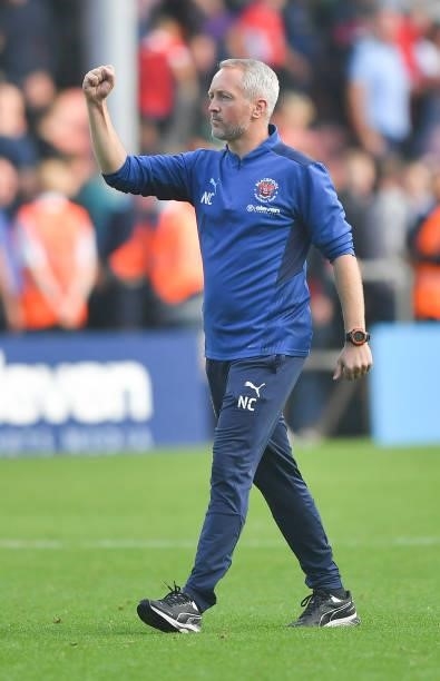 Blackpool's Manager Neil Critchley during the Sky Bet Championship match between Blackpool and Barnsley at Bloomfield Road on September 25, 2021 in...
