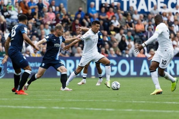 Joel Piroe of Swansea City in action during the Sky Bet Championship match between Swansea City and Huddersfield Town at the Swansea.com Stadium on...