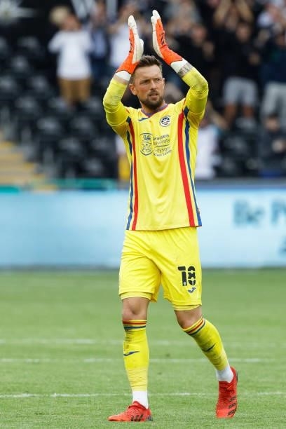 Ben Hamer of Swansea City thanks home supporters after the final whistle during the Sky Bet Championship match between Swansea City and Huddersfield...