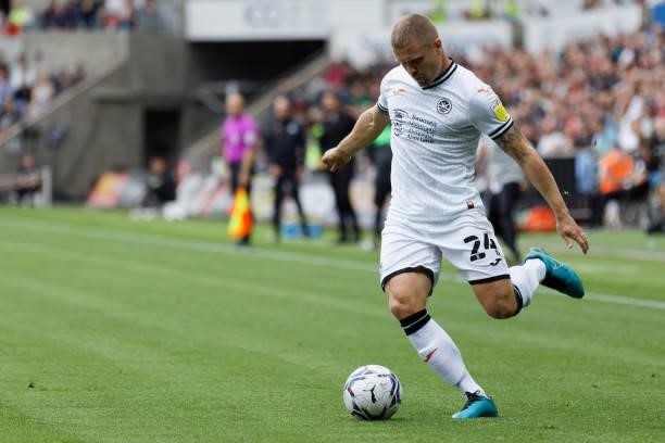 Jake Bidwell of Swansea City in action during the Sky Bet Championship match between Swansea City and Huddersfield Town at the Swansea.com Stadium on...