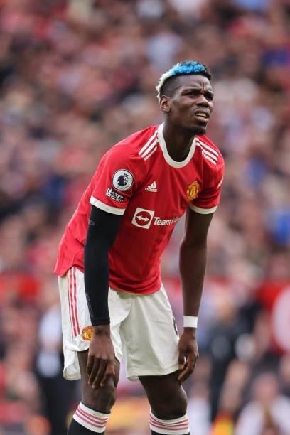 Paul Pogba of Manchester United during the Premier League match between Manchester United and Aston Villa at Old Trafford on September 25, 2021 in...