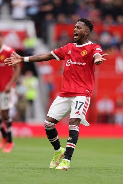 Fred of Manchester United during the Premier League match between Manchester United and Aston Villa at Old Trafford on September 25, 2021 in...