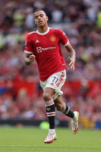 Mason Greenwood of Manchester United during the Premier League match between Manchester United and Aston Villa at Old Trafford on September 25, 2021...